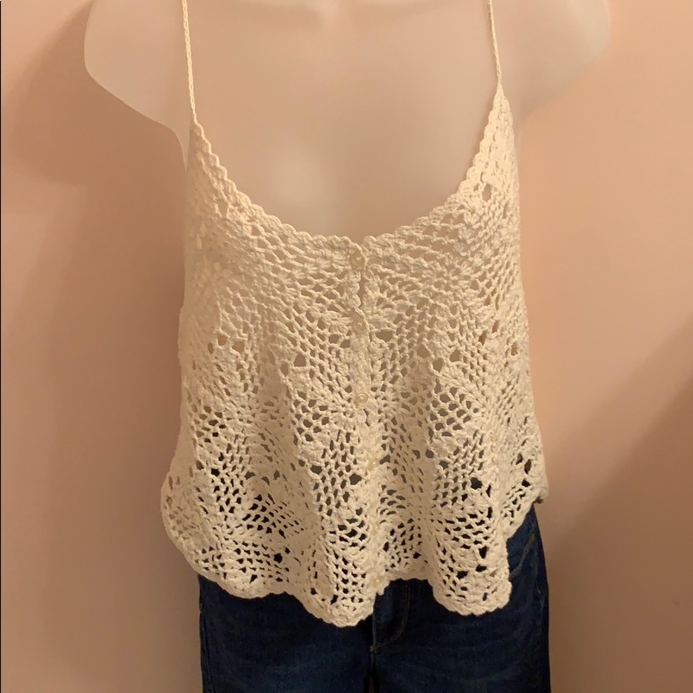 American Eagle Cream crochet tank